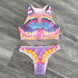 Colorful Detailed High Neck Bikini Set